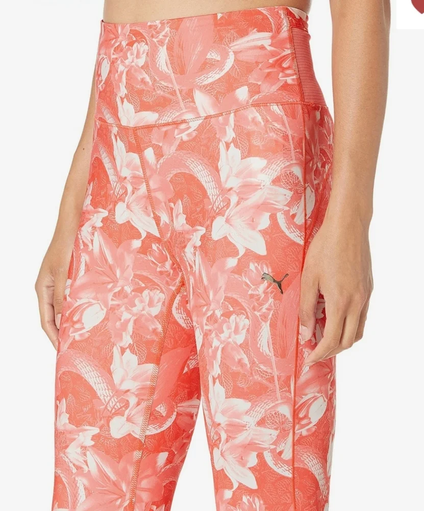 PUMA Train Untmd High-Waist 7/8 Tights Georgia Peach Fiery Coral Floral Print